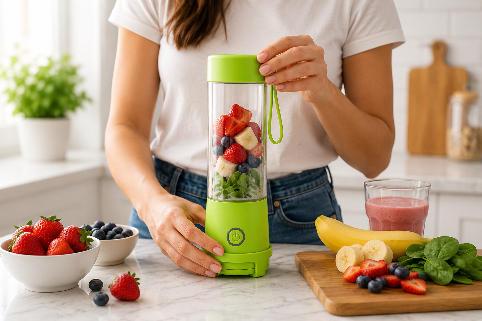 🔥 Licuadora Portátil Recargable SPARK 380 ml | USB-C, Compacta y Potente 🔥 Disfruta de bebidas frescas y saludables en cualquier momento y lugar. 🥤✨