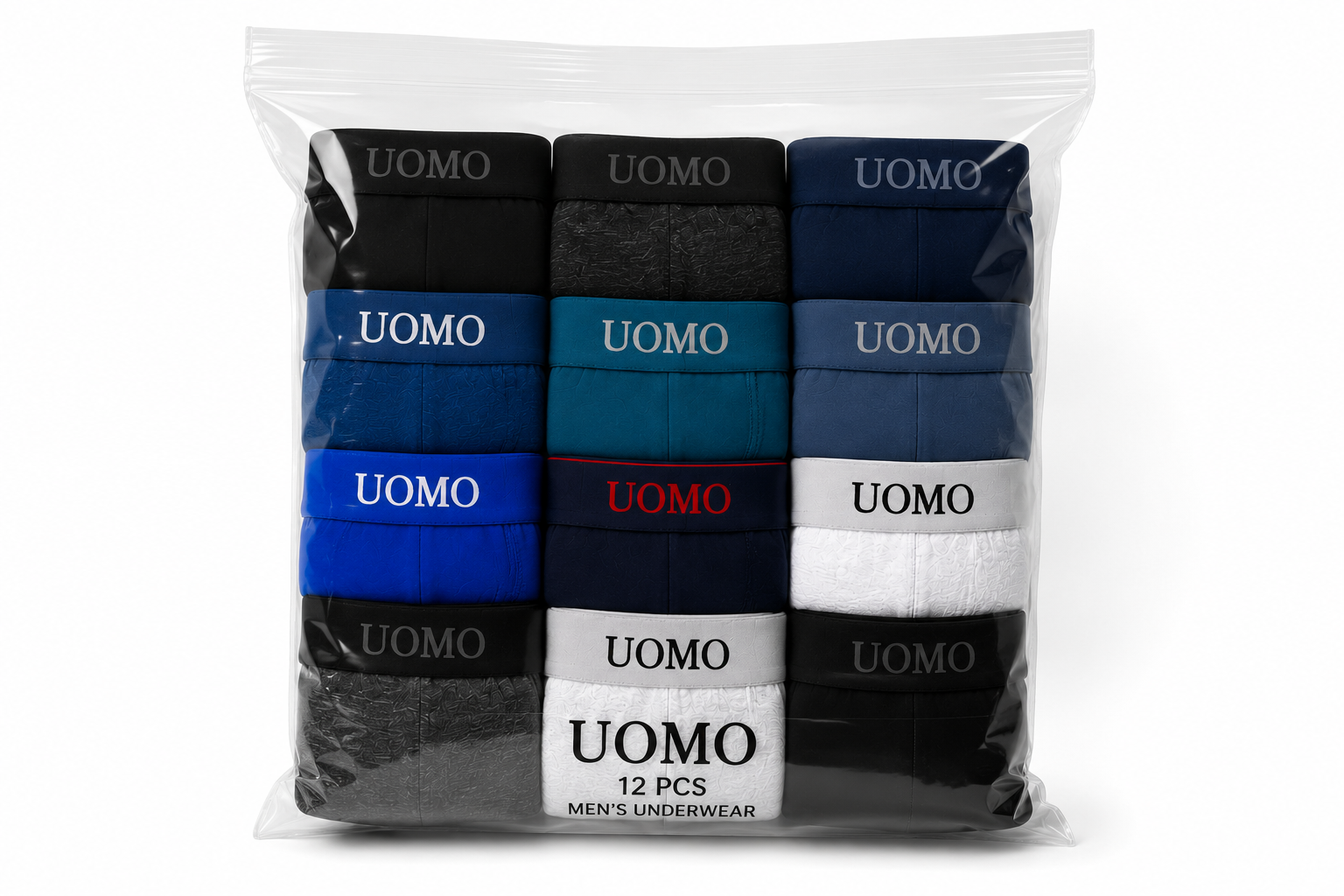 Pack de 12 Calzoncillos Bóxer UOMO para Hombre | Algodón Elástico | Máxima Comodidad