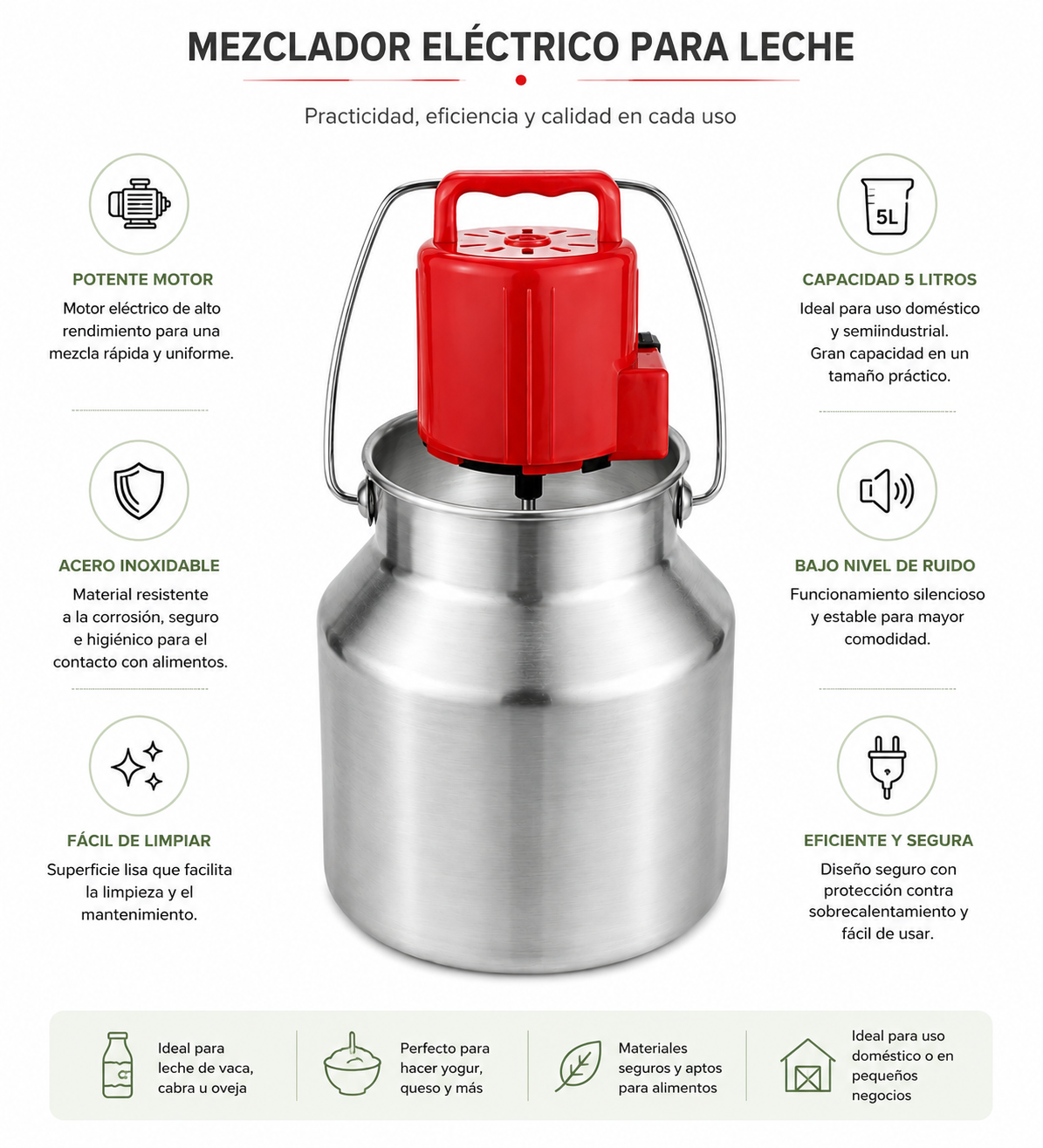 🔥 Mezclador de Leche Eléctrico de Acero Inoxidable | Potente, Práctico y Fácil de Usar 🔥 La solución perfecta para obtener mezclas homogéneas con rapidez, comodidad y resultados profesionales. 🥛✨