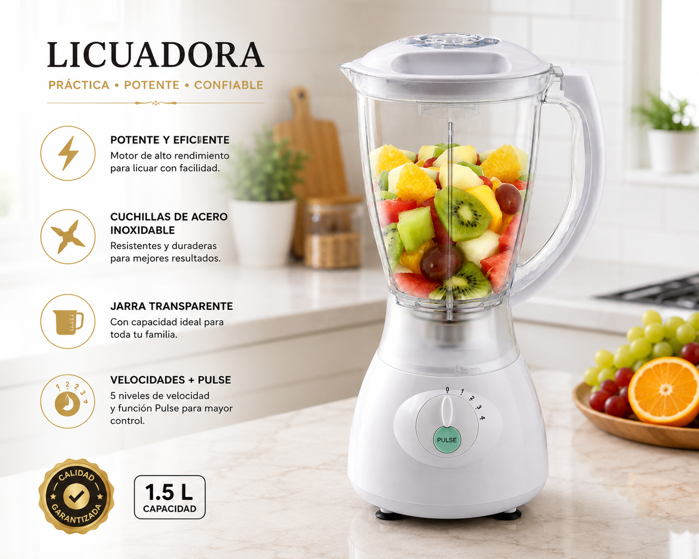 🔥 Licuadora MasterMix con 4 Velocidades y Función Pulse | Potente, Práctica y Versátil 🔥 La forma más fácil de disfrutar de bebidas frescas, saludables y llenas de sabor todos los días. 🥤✨