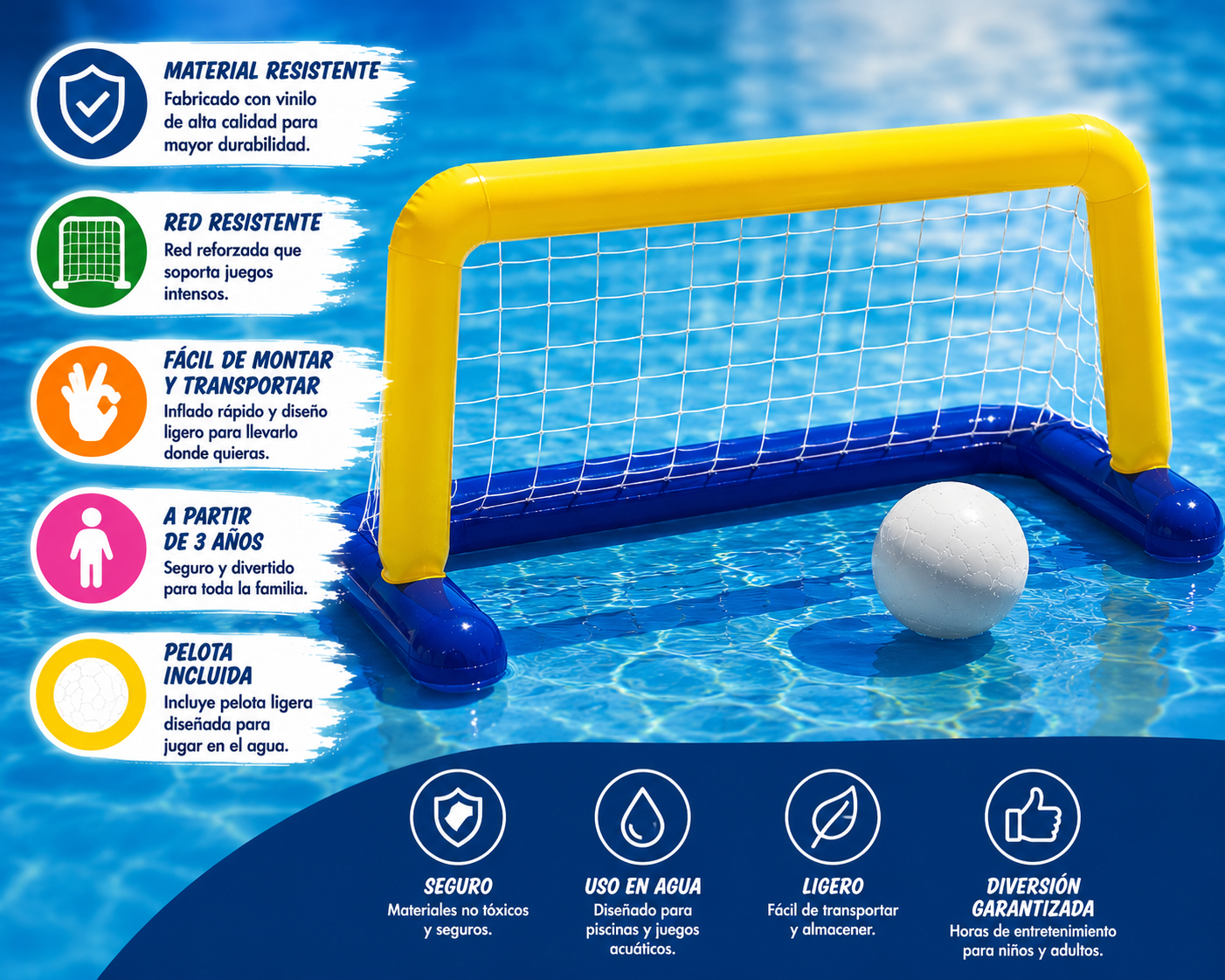 🏐 Portería Flotante Hinchable Bestway para Piscina | 142 × 76 cm | Incluye Balón Inflable | PVC de Alta Resistencia | Juego Acuático Infantil +3 Años