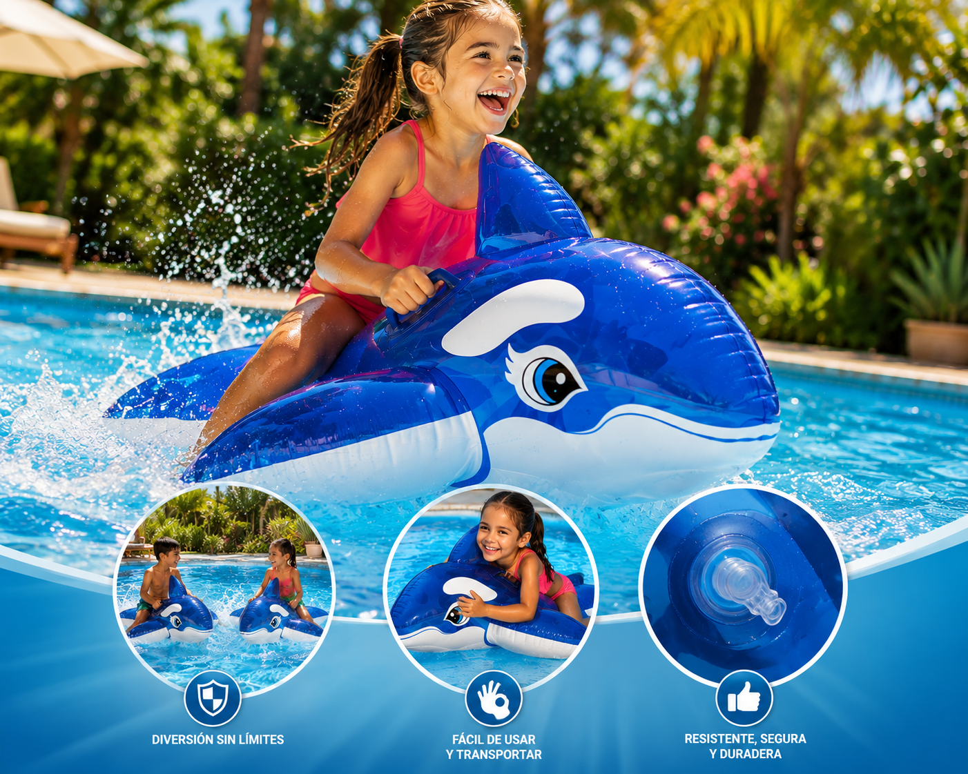 🐬 Ballena Hinchable Infantil Intex Wet Set Collection | 152 × 114 cm | PVC de Alta Resistencia | Flotador para Piscina y Playa | +3 Años