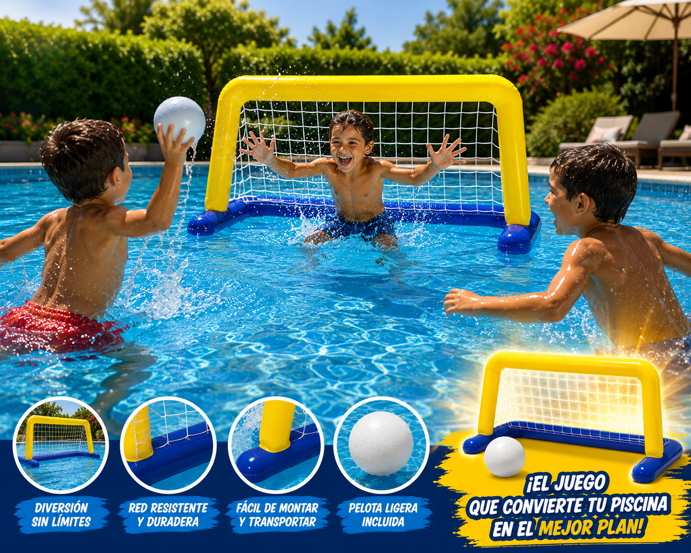 🏐 Portería Flotante Hinchable Bestway para Piscina | 142 × 76 cm | Incluye Balón Inflable | PVC de Alta Resistencia | Juego Acuático Infantil +3 Años