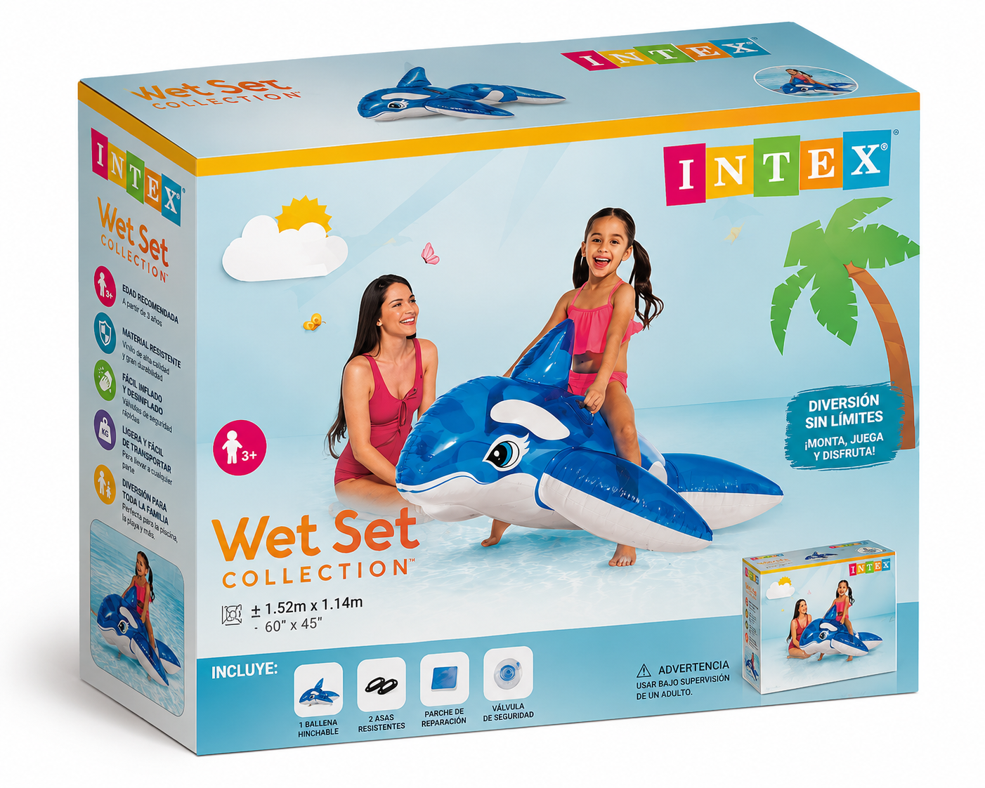 🐬 Ballena Hinchable Infantil Intex Wet Set Collection | 152 × 114 cm | PVC de Alta Resistencia | Flotador para Piscina y Playa | +3 Años