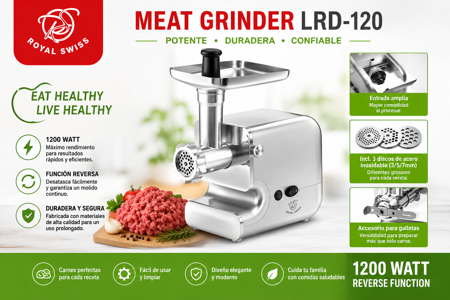 Picadora de Carne Royal Swiss LRD-120 1200W
