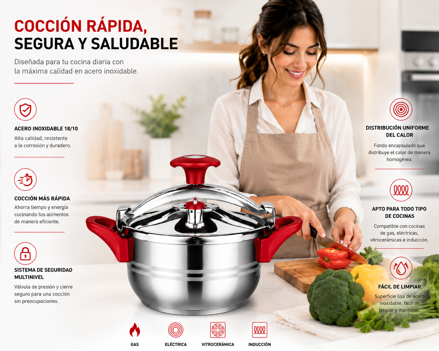 🔥 Olla a Presión de Acero Inoxidable INOX 18/10 | Cocción Rápida y Máxima Seguridad 🔥  La combinación perfecta de calidad, seguridad y eficiencia para tu cocina. 🍽️✨👨‍🍳